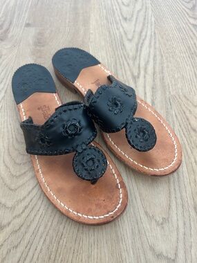 Jack Rogers Jacks Black Leather Thong Sandals Size 7